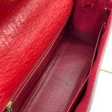 エルメス HERMES ケリー28 外縫い □K刻 ルージュヴィフ GD金具 オーストリッチ レディース ハンドバッグ