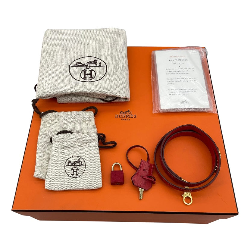 エルメス HERMES ケリー28 外縫い □K刻 ルージュヴィフ GD金具 オーストリッチ レディース ハンドバッグ