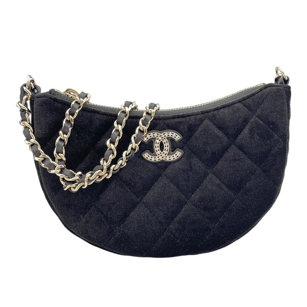 シャネル CHANEL 2024イヤーズギフトマトラッセハーフムーン チェーンショルダーバッグ ブラック GD金具 ベロア レディース ショルダーバッグ