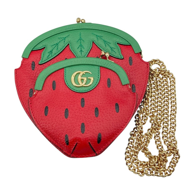 グッチ GUCCI ストロベリーポシェットショルダーバッグ 719725 グリーン/レッド レザー レディース ショルダーバッグ