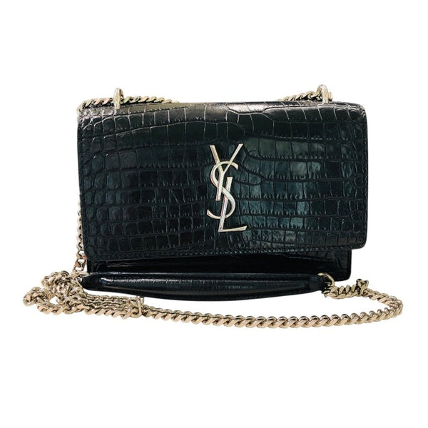 サンローラン SAINT LAURENT サンセットチェーン ブラック 型押しクロコ レディース ショルダーバッグ