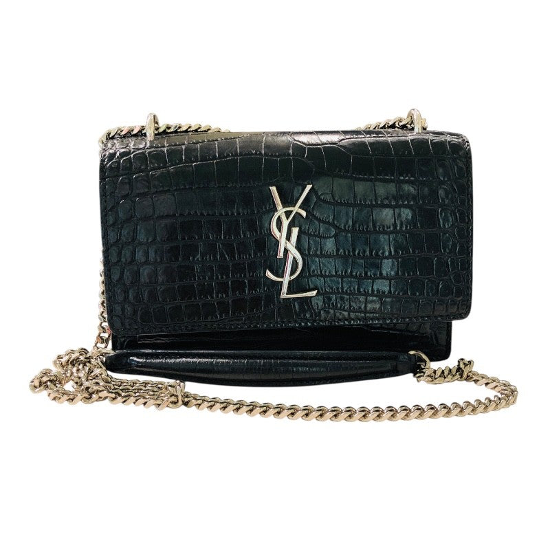 サンローラン SAINT LAURENT サンセットチェーン ブラック 型押しクロコ レディース ショルダーバッグ