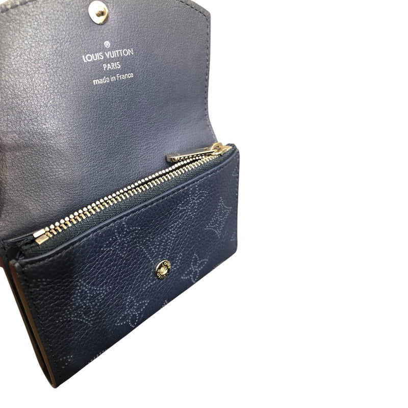 ルイ・ヴィトン LOUIS VUITTON ポルトモネ・アノエ マヒナ　ネイビー レザー レディース 二つ折り財布