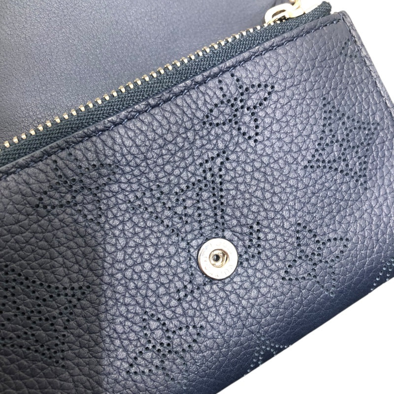 ルイ・ヴィトン LOUIS VUITTON ポルトモネ・アノエ マヒナ　ネイビー レザー レディース 二つ折り財布