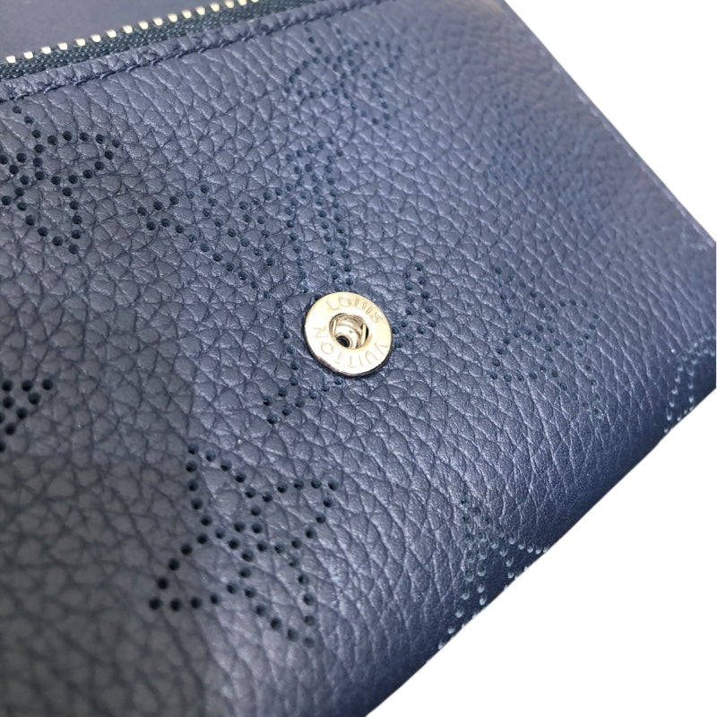 ルイ・ヴィトン LOUIS VUITTON ポルトモネ・アノエ マヒナ　ネイビー レザー レディース 二つ折り財布