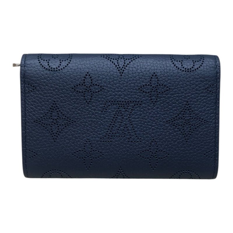 ルイ・ヴィトン LOUIS VUITTON ポルトモネ・アノエ マヒナ　ネイビー レザー レディース 二つ折り財布
