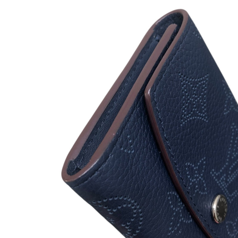 ルイ・ヴィトン LOUIS VUITTON ポルトモネ・アノエ マヒナ　ネイビー レザー レディース 二つ折り財布