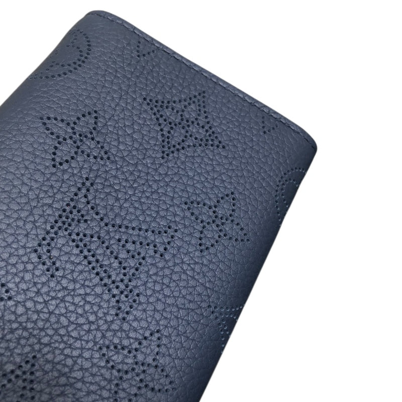 ルイ・ヴィトン LOUIS VUITTON ポルトモネ・アノエ マヒナ　ネイビー レザー レディース 二つ折り財布