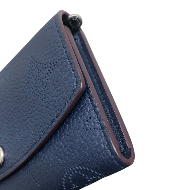 ルイ・ヴィトン LOUIS VUITTON ポルトモネ・アノエ マヒナ　ネイビー レザー レディース 二つ折り財布