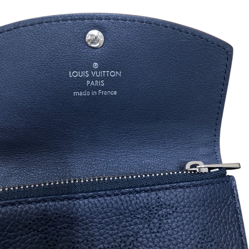 ルイ・ヴィトン LOUIS VUITTON ポルトモネ・アノエ マヒナ　ネイビー レザー レディース 二つ折り財布