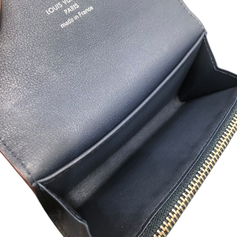 ルイ・ヴィトン LOUIS VUITTON ポルトモネ・アノエ マヒナ　ネイビー レザー レディース 二つ折り財布