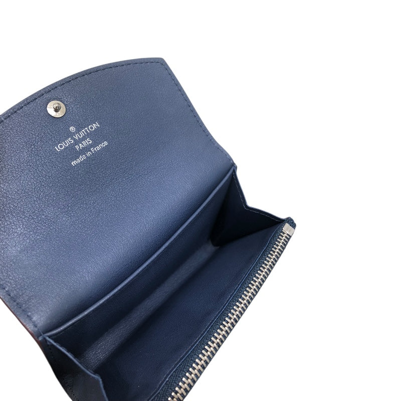 ルイ・ヴィトン LOUIS VUITTON ポルトモネ・アノエ マヒナ　ネイビー レザー レディース 二つ折り財布