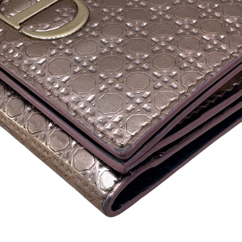 クリスチャン・ディオール Christian Dior マイクロカナージュ　コンパクトウォレット ピンク エナメル レディース 三つ折り財布
