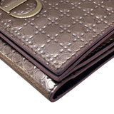 クリスチャン・ディオール Christian Dior マイクロカナージュ　コンパクトウォレット ピンク エナメル レディース 三つ折り財布
