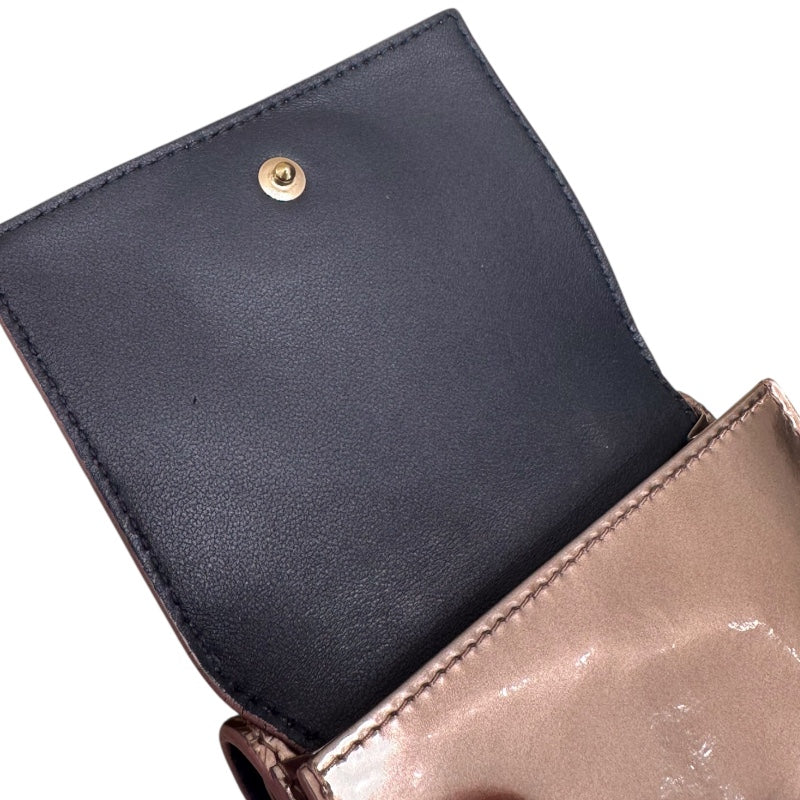 クリスチャン・ディオール Christian Dior マイクロカナージュ　コンパクトウォレット ピンク エナメル レディース 三つ折り財布