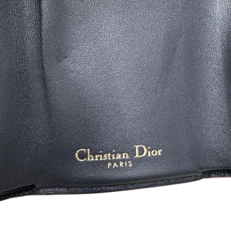 クリスチャン・ディオール Christian Dior マイクロカナージュ　コンパクトウォレット ピンク エナメル レディース 三つ折り財布