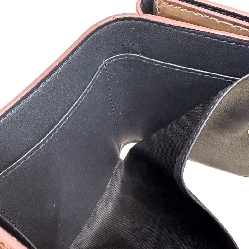クリスチャン・ディオール Christian Dior マイクロカナージュ　コンパクトウォレット ピンク エナメル レディース 三つ折り財布