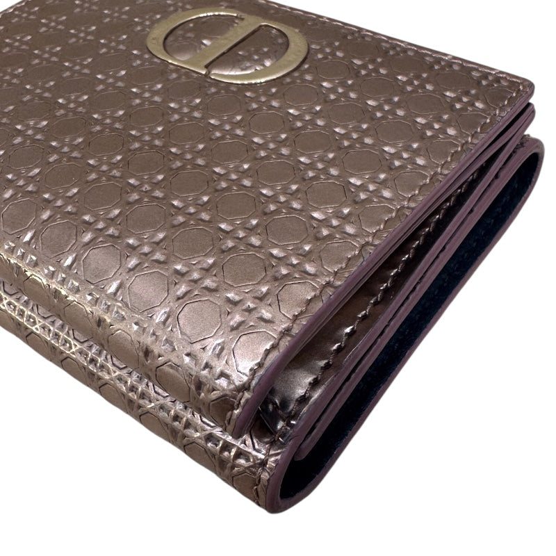 クリスチャン・ディオール Christian Dior マイクロカナージュ　コンパクトウォレット ピンク エナメル レディース 三つ折り財布