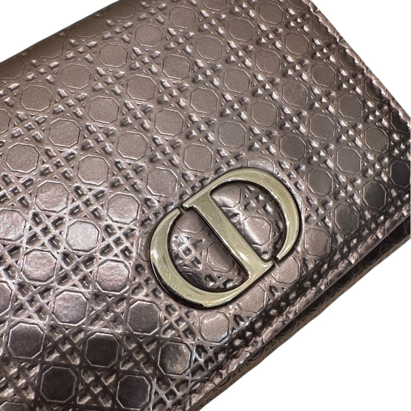 クリスチャン・ディオール Christian Dior マイクロカナージュ　コンパクトウォレット ピンク エナメル レディース 三つ折り財布