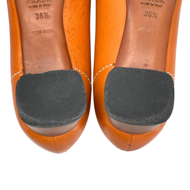 プラダ PRADA スクエアトゥパンプス ブラウン レザー レディース パンプス