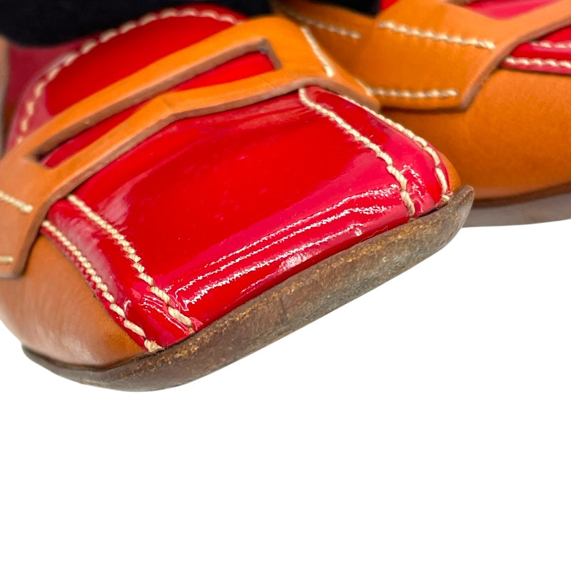 プラダ PRADA スクエアトゥパンプス ブラウン レザー レディース パンプス