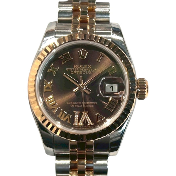 ロレックス ROLEX デイトジャスト26 179171 ブラウン PG/SS 自動巻き レディース 腕時計