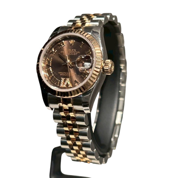 ロレックス ROLEX デイトジャスト26 179171 ブラウン PG/SS 自動巻き レディース 腕時計