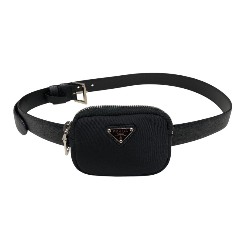 プラダ PRADA サフィアーノポーチ付きベルト34/85 1CM237 ブラック・ゴールド金具 サファイア サフィアールザー・ナイロン レディース ベルト