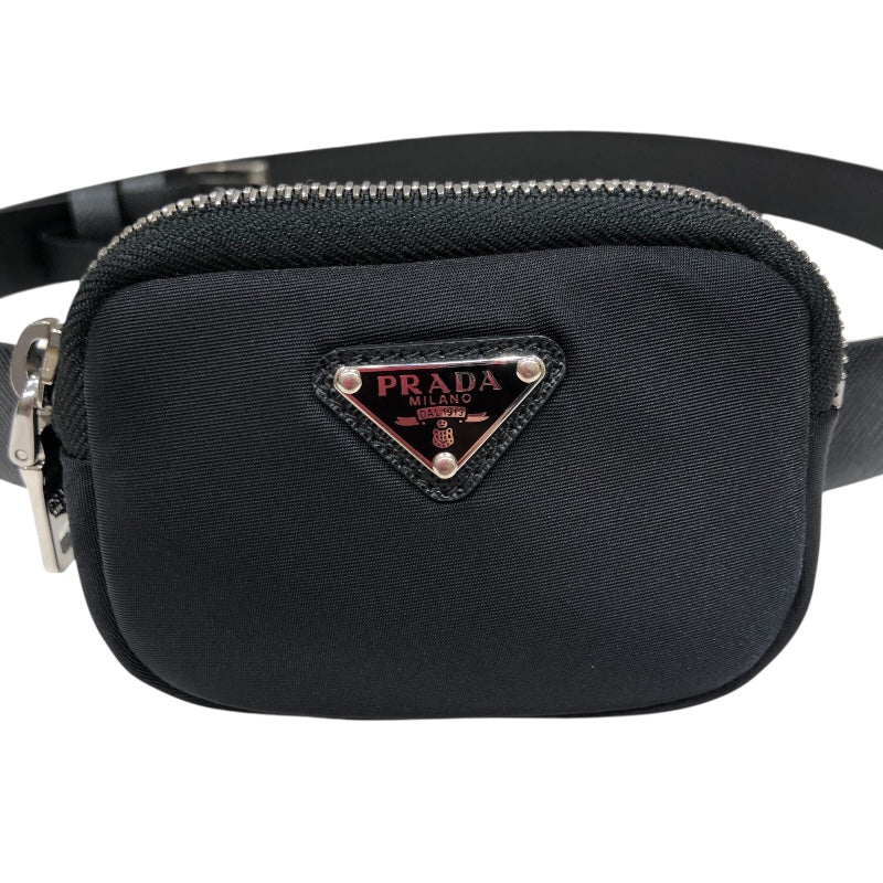 プラダ PRADA サフィアーノポーチ付きベルト34/85 1CM237 ブラック・ゴールド金具 サファイア サフィアールザー・ナイロン レディース ベルト