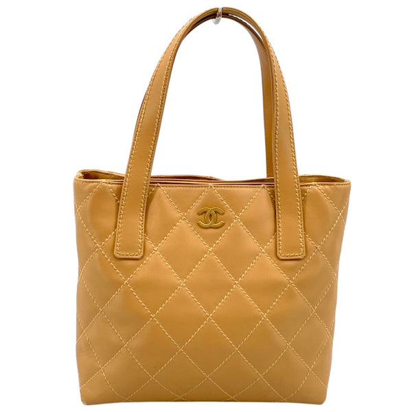 シャネル CHANEL ワイルドステッチトートバッグ 9番台 ベージュ カーフ レディース トートバッグ