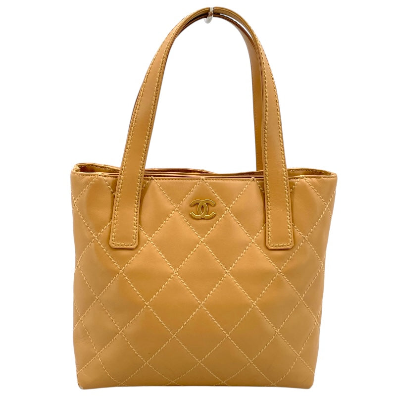 シャネル CHANEL ワイルドステッチトートバッグ 9番台 ベージュ カーフ レディース トートバッグ