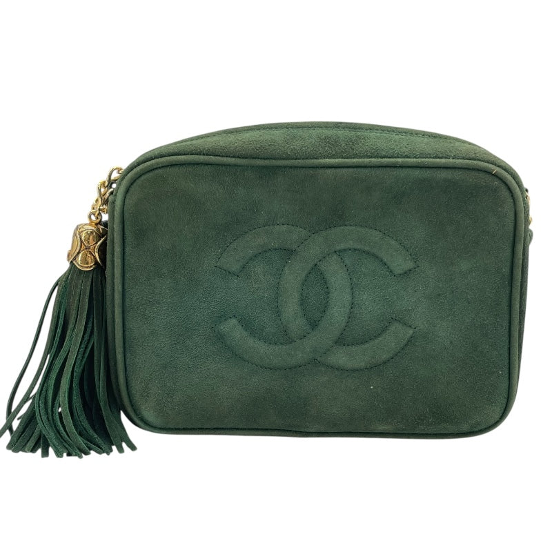 シャネル CHANEL ココマークフリンジショルダー 9番台 グリーン GD金具 スエード レディース ショルダーバッグ