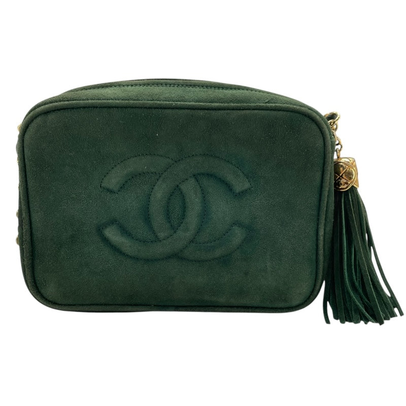 シャネル CHANEL ココマークフリンジショルダー 9番台 グリーン GD金具 スエード レディース ショルダーバッグ
