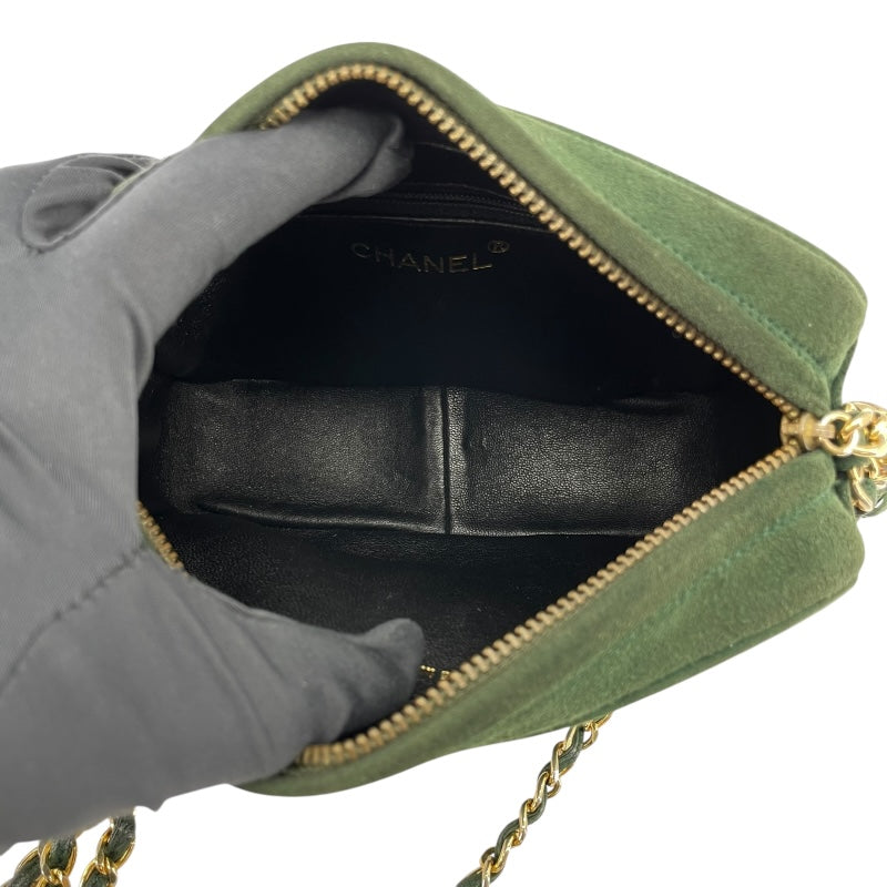 シャネル CHANEL ココマークフリンジショルダー 9番台 グリーン GD金具 スエード レディース ショルダーバッグ