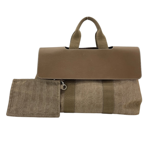 エルメス HERMES ヴァルパラインGM エトゥープ SV金具 トワル/ツェブロン メンズ ハンドバッグ