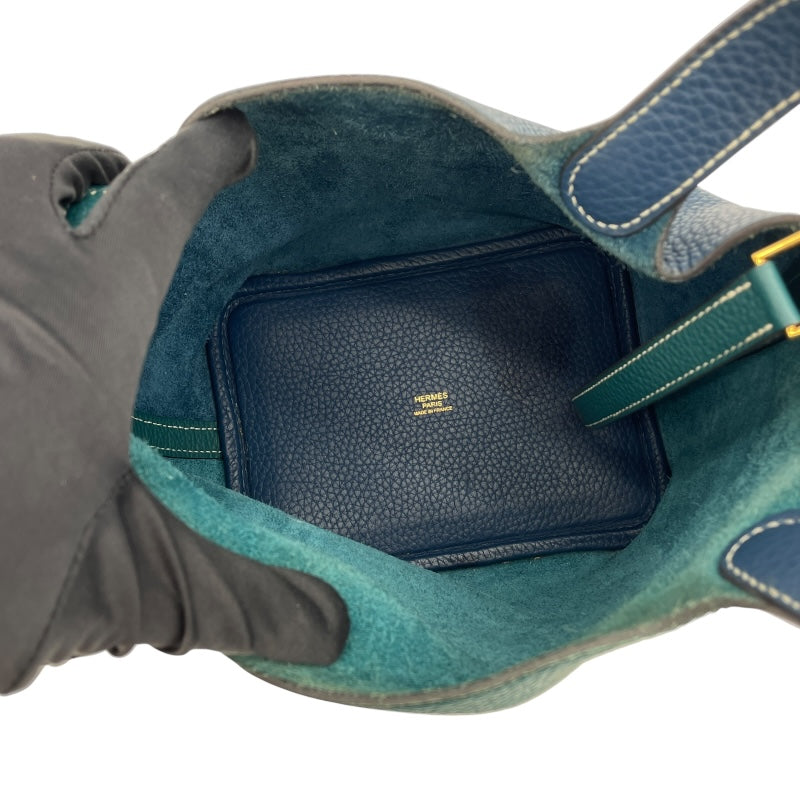 エルメス HERMES ピコタンロック PM カザック Ｄ刻 ヴェールボスフォールｘディープブルー GD金具 トリヨン レディース ハンドバッグ