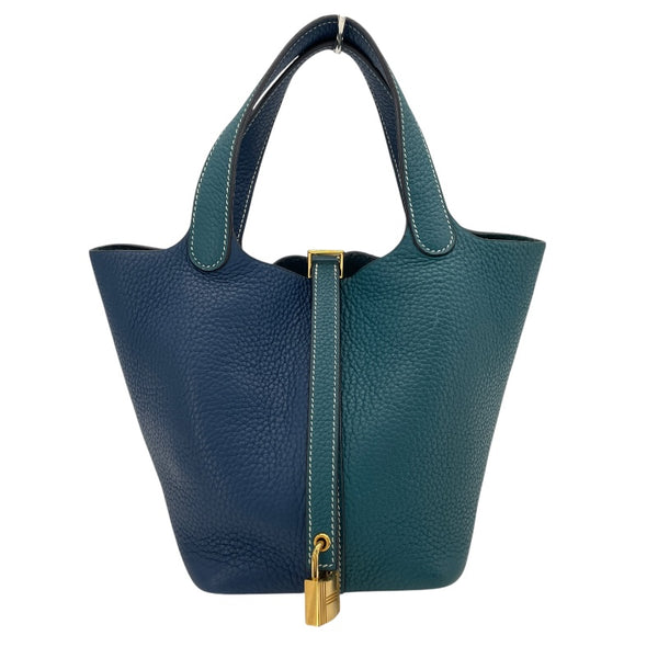 エルメス HERMES ピコタンロック PM カザック Ｄ刻 ヴェールボスフォールｘディープブルー GD金具 トリヨン レディース ハンドバッグ