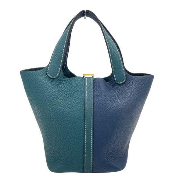 エルメス HERMES ピコタンロック PM カザック Ｄ刻 ヴェールボスフォールｘディープブルー GD金具 トリヨン レディース ハンドバッグ