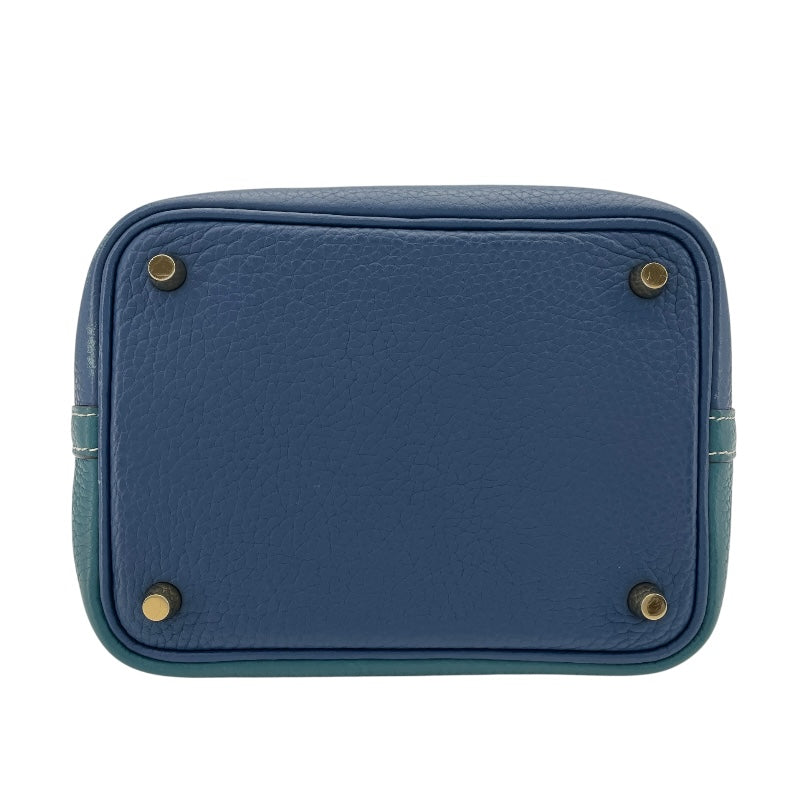 エルメス HERMES ピコタンロック PM カザック Ｄ刻 ヴェールボスフォールｘディープブルー GD金具 トリヨン レディース ハンドバッグ