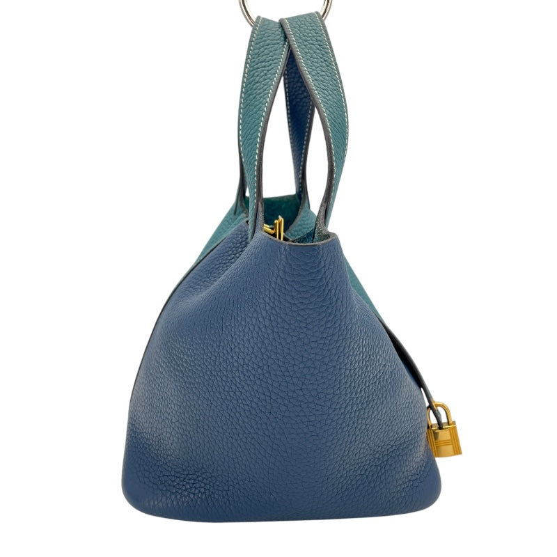 エルメス HERMES ピコタンロック PM カザック Ｄ刻 ヴェールボスフォールｘディープブルー GD金具 トリヨン レディース ハンドバッグ
