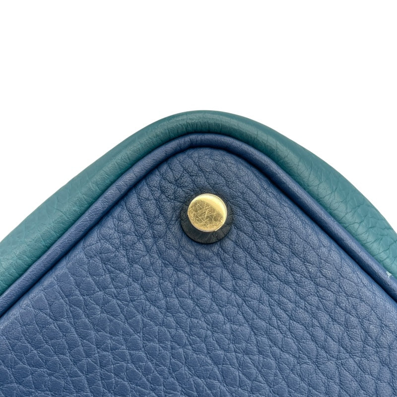 エルメス HERMES ピコタンロック PM カザック Ｄ刻 ヴェールボスフォールｘディープブルー GD金具 トリヨン レディース ハンドバッグ