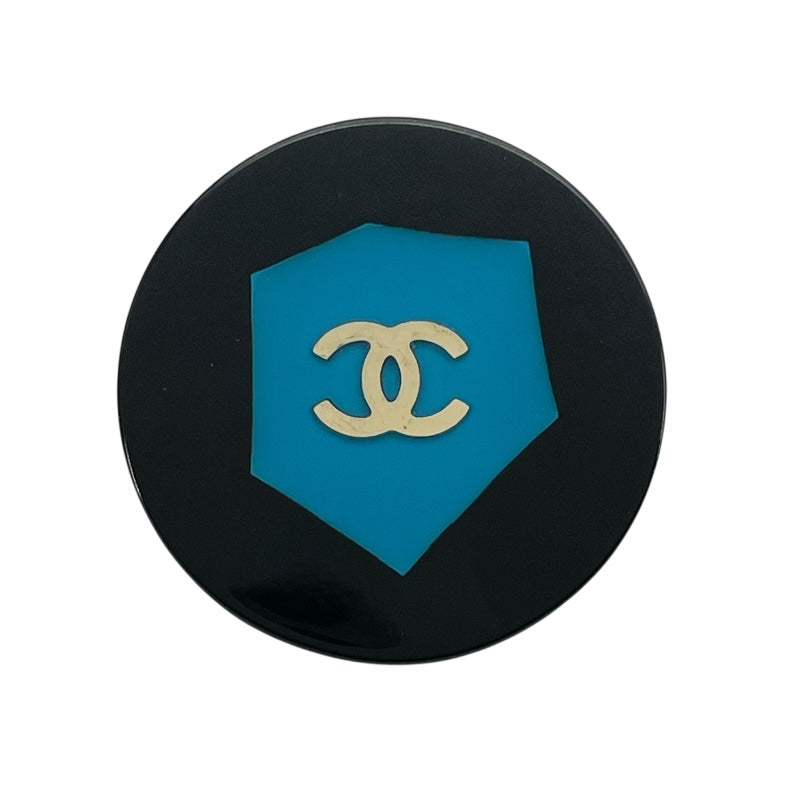 シャネル CHANEL ココマークピンブローチ ブラックxブルー GD金具 プラスチック アクセサリー