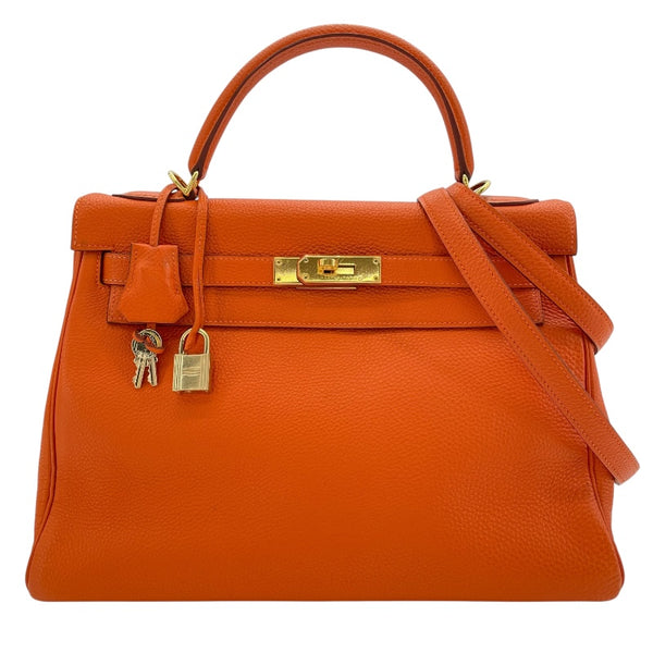 エルメス HERMES ケリー32　内縫い □E刻 オレンジ ゴールド金具 トゴ レディース ショルダーバッグ