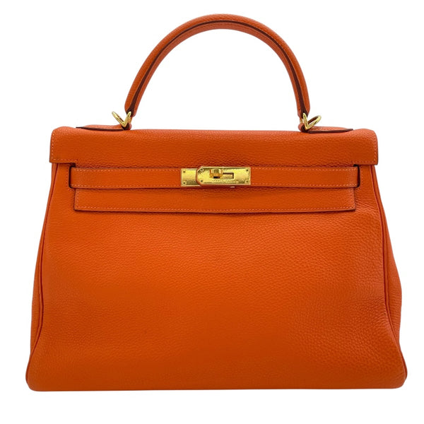 エルメス HERMES ケリー32　内縫い □E刻 オレンジ ゴールド金具 トゴ レディース ショルダーバッグ