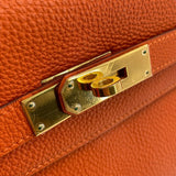 エルメス HERMES ケリー32　内縫い □E刻 オレンジ ゴールド金具 トゴ レディース ショルダーバッグ