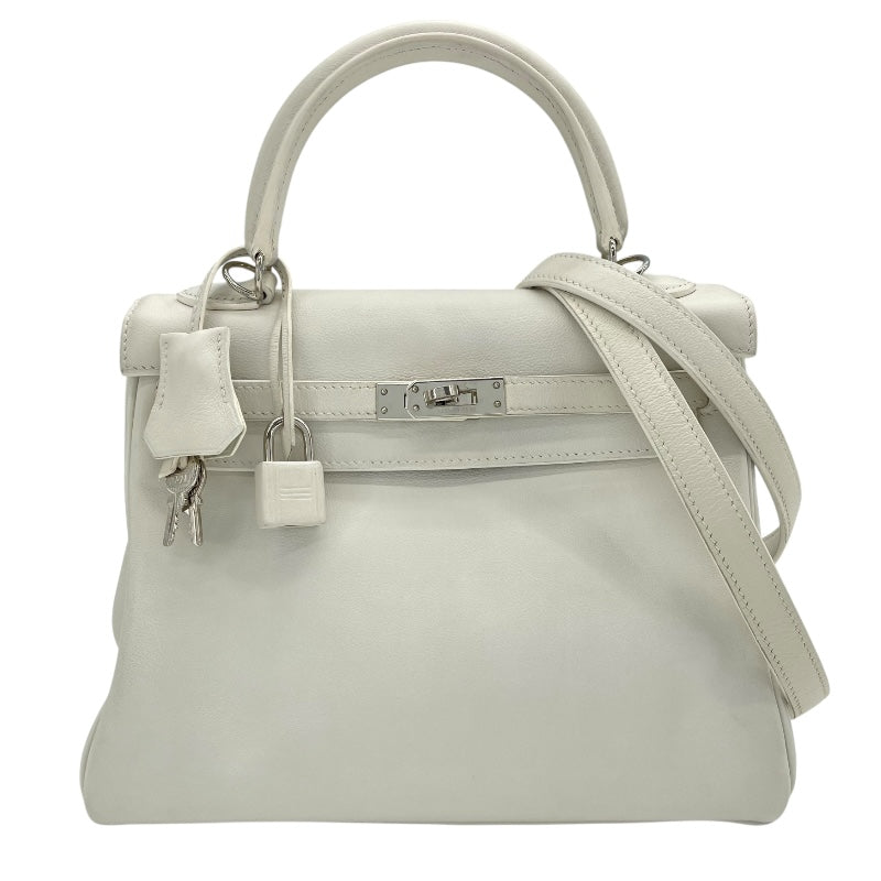 エルメス HERMES ケリー25　内縫い □K刻 ホワイト スイフト レディース ショルダーバッグ