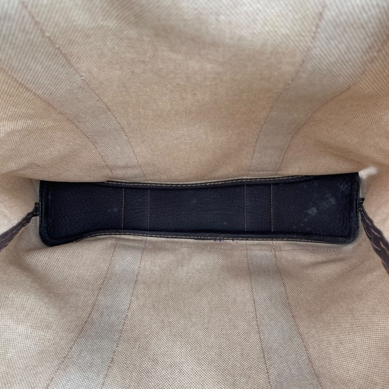 エルメス HERMES ガーデンファイルMM □H刻 マロン シルバー金具 トワル/レザー ユニセックス ハンドバッグ
