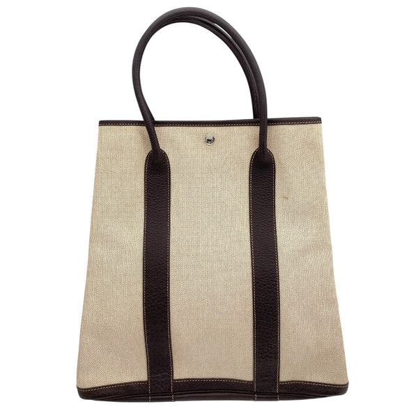 エルメス HERMES ガーデンファイルMM □H刻 マロン シルバー金具 トワル/レザー ユニセックス ハンドバッグ