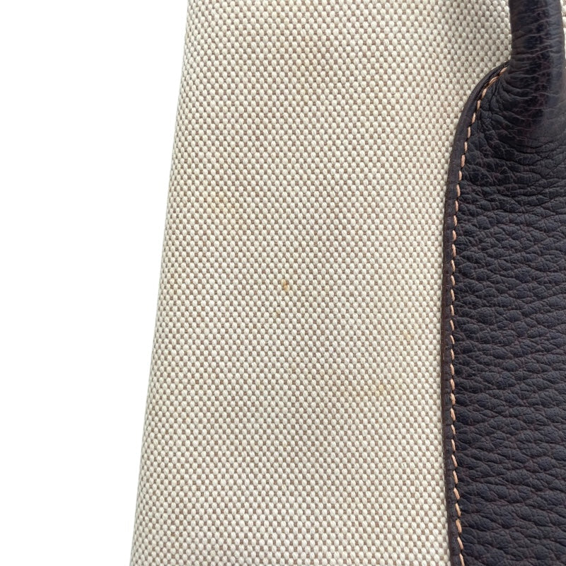 エルメス HERMES ガーデンファイルMM □H刻 マロン シルバー金具 トワル/レザー ユニセックス ハンドバッグ