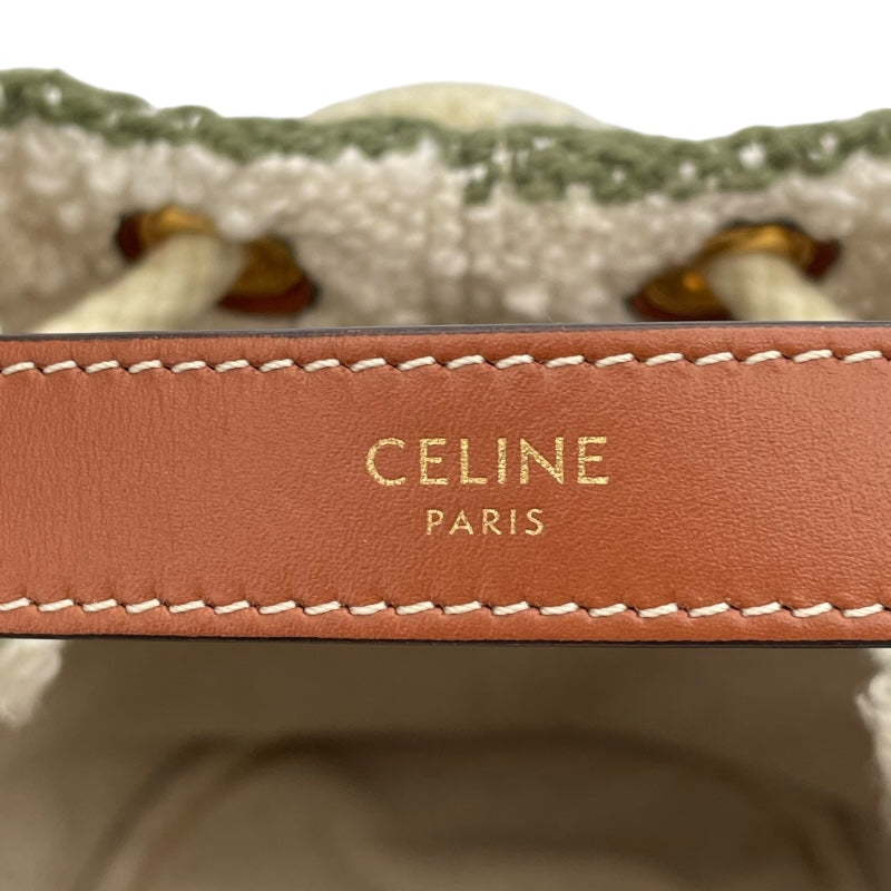セリーヌ CELINE ドローストリングバッグ ホワイトxグリーン キャンバス レディース ハンドバッグ